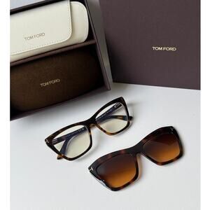 NEW Tom Ford FT5971-B Cat Eye Clip On Frames + Sunglasses
